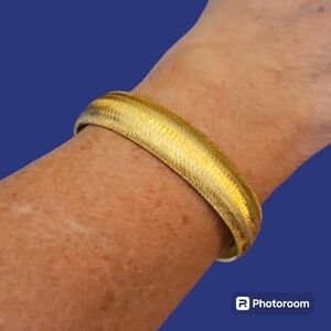 VTG MONET Brushed Goldtone Brass Heavyweight Bangle Bracelet